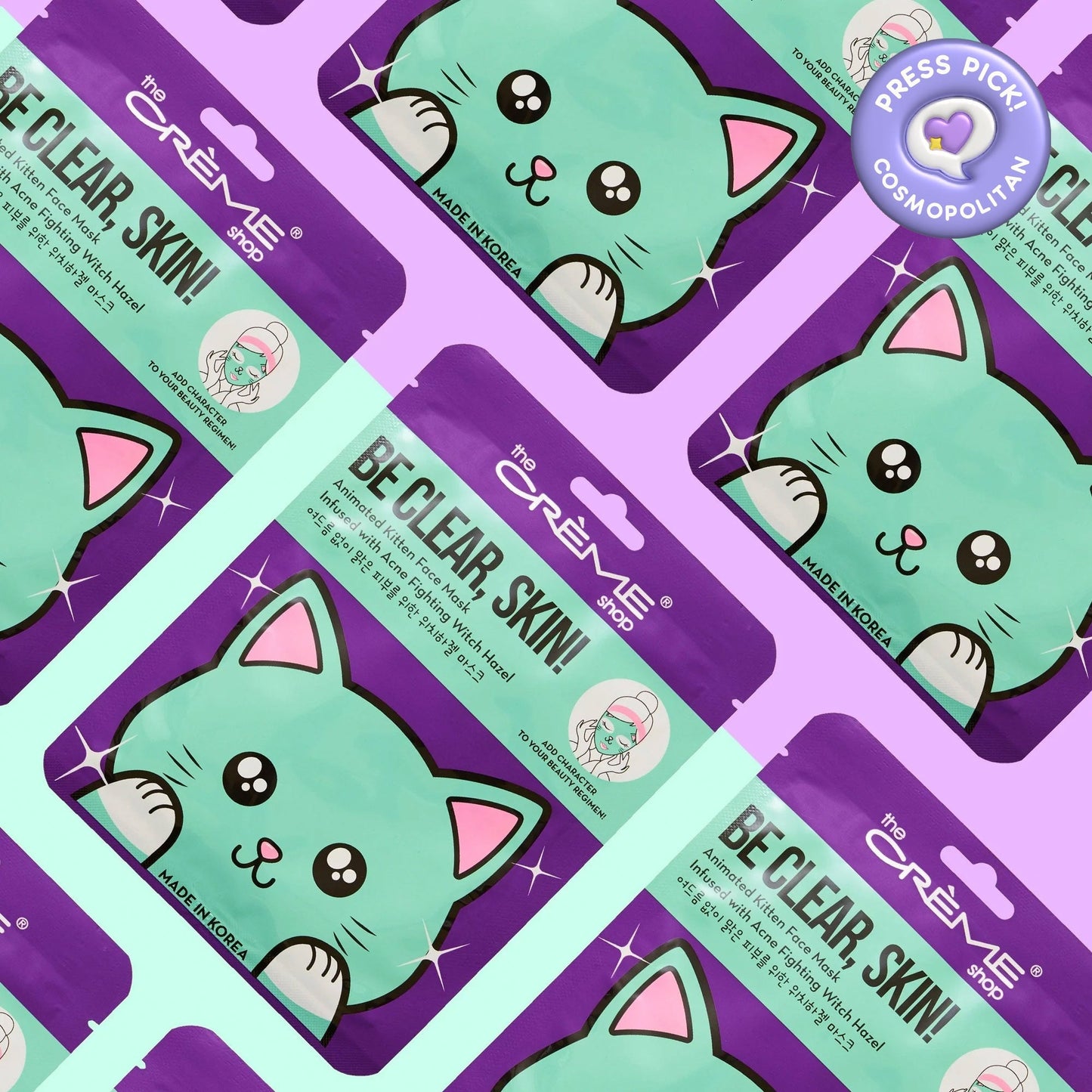 Be Clear, Skin! Animated Kitten Face Mask - Acne-Fighting Witch Hazel Animated Sheet Masks The Crème Shop