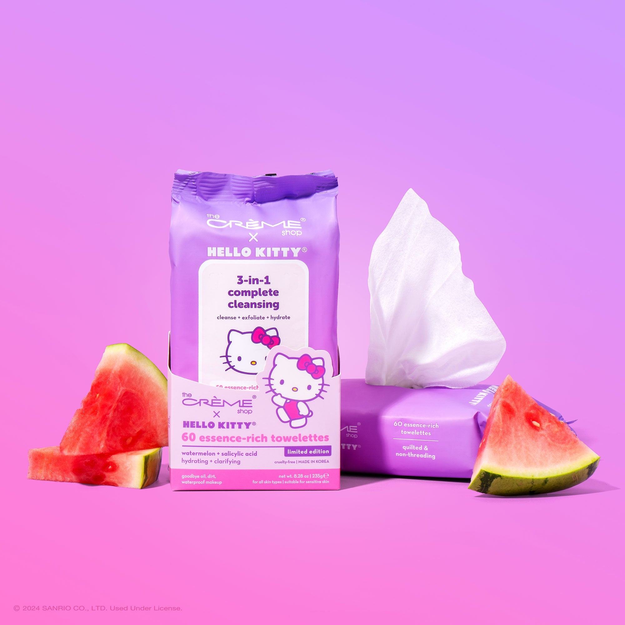 The Crème Shop x Hello Kitty(Purple) 3-In-1 Cleansing Towelettes - Watermelon Towelettes The Crème Shop x Sanrio