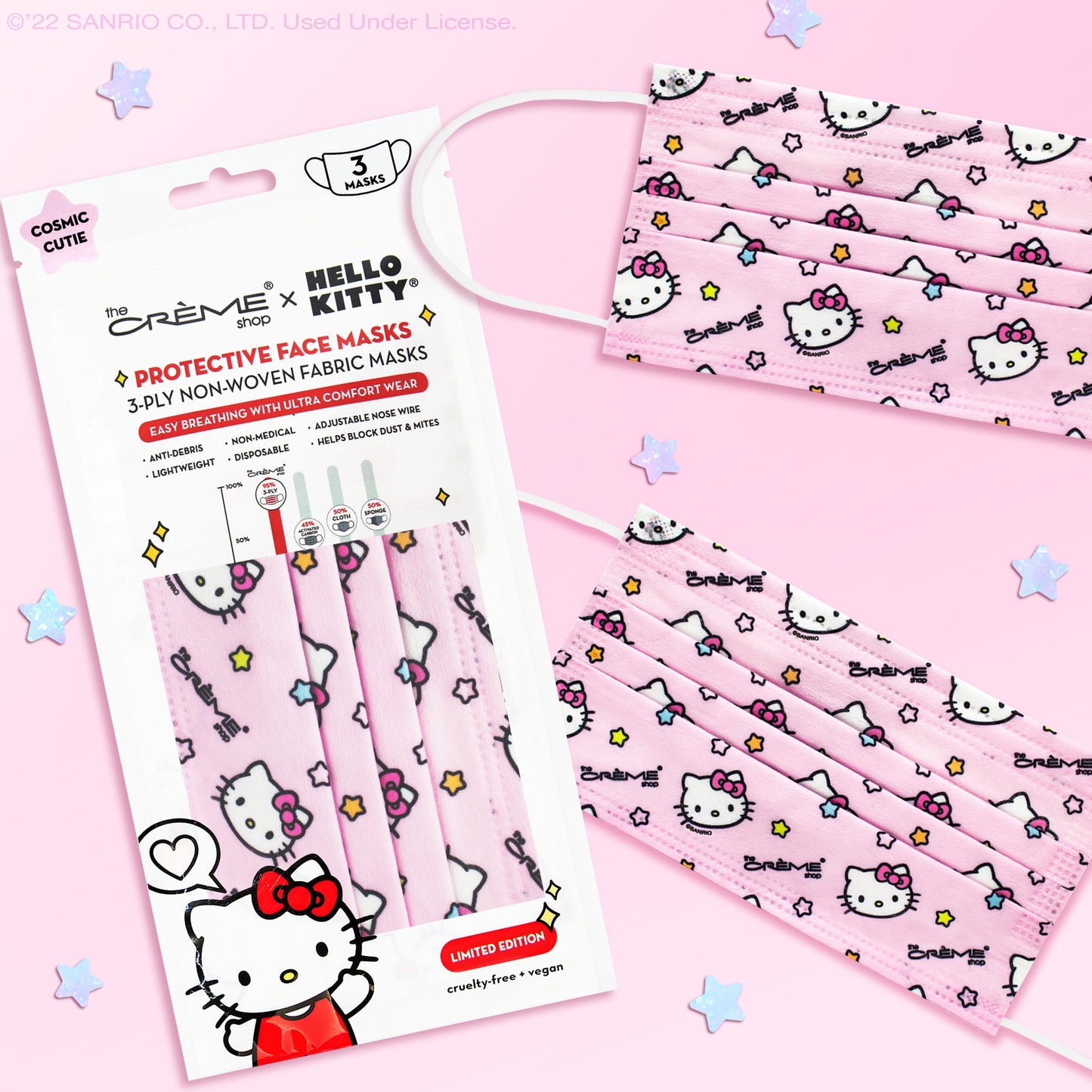 Hello Kitty 3-Ply Disposable Protective Face Mask | Cosmic Cutie Protective Masks 3 Count - The Crème Shop x Sanrio