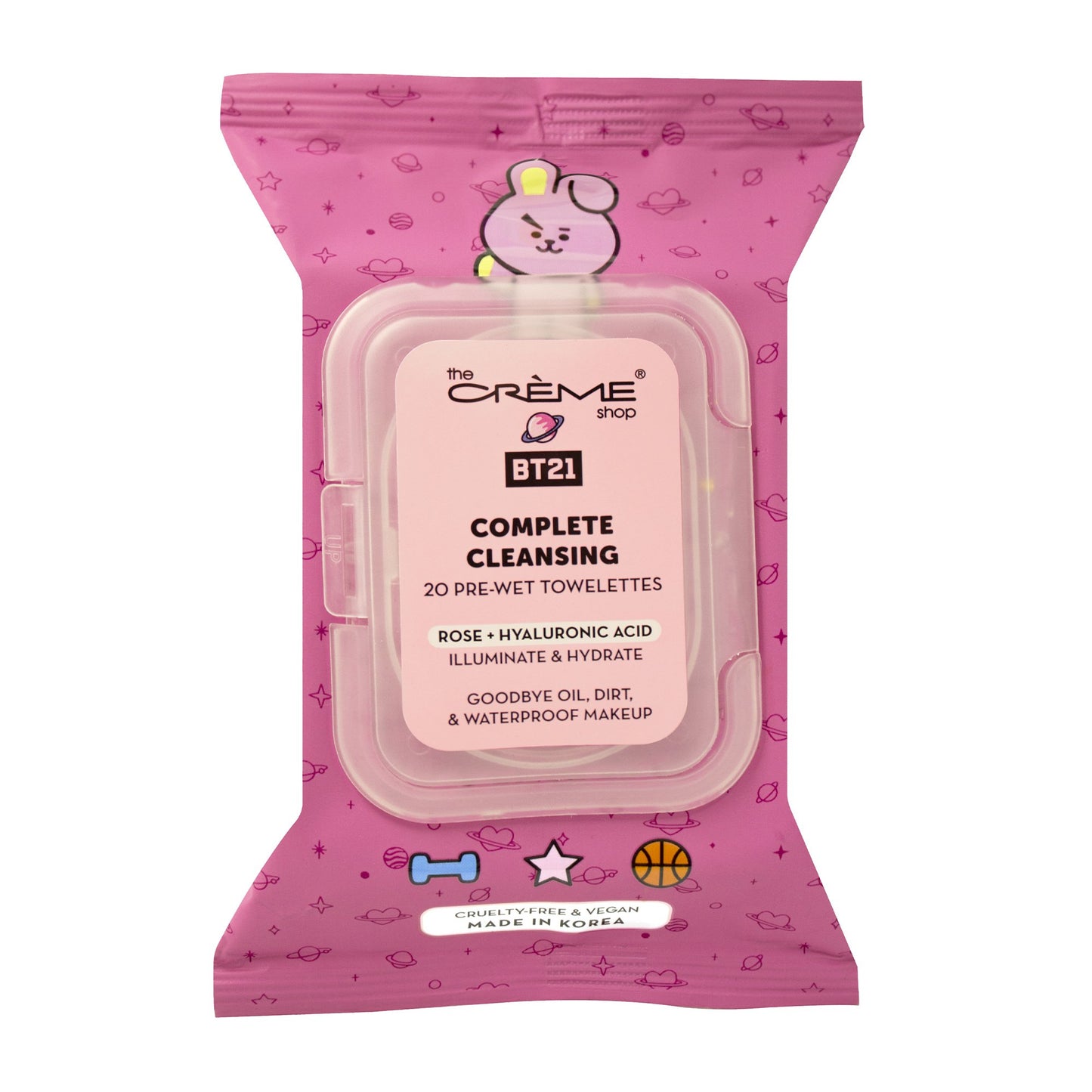 COOKY Complete Cleansing Towelettes - Rose & Hyaluronic Acid (20 Pre-Wet Towelettes) Towelettes The Crème Shop x BT21
