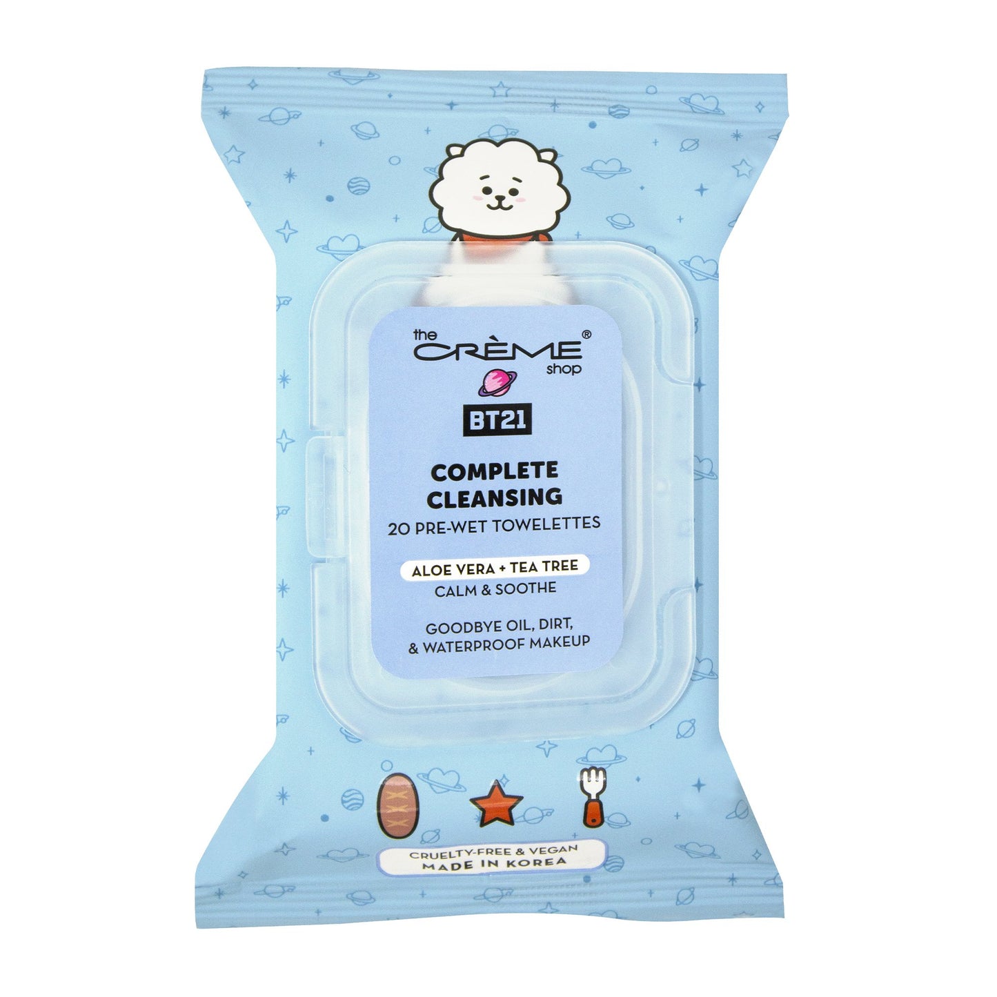 RJ Complete Cleansing Towelettes - Aloe Vera & Tea Tree (20 Pre-Wet Towelettes) Towelettes The Crème Shop x BT21
