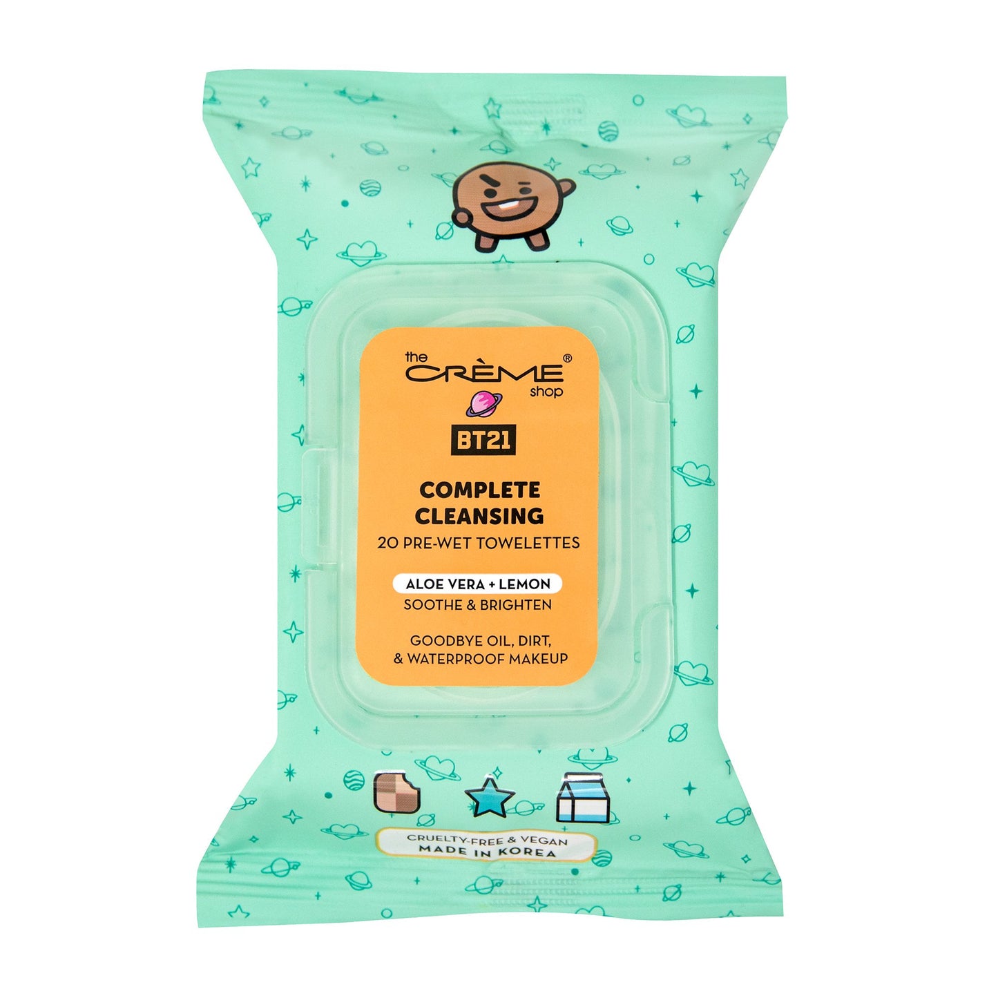 SHOOKY Complete Cleansing Towelettes - Aloe Vera & Lemon (20 Pre-Wet Towelettes) Towelettes The Crème Shop x BT21