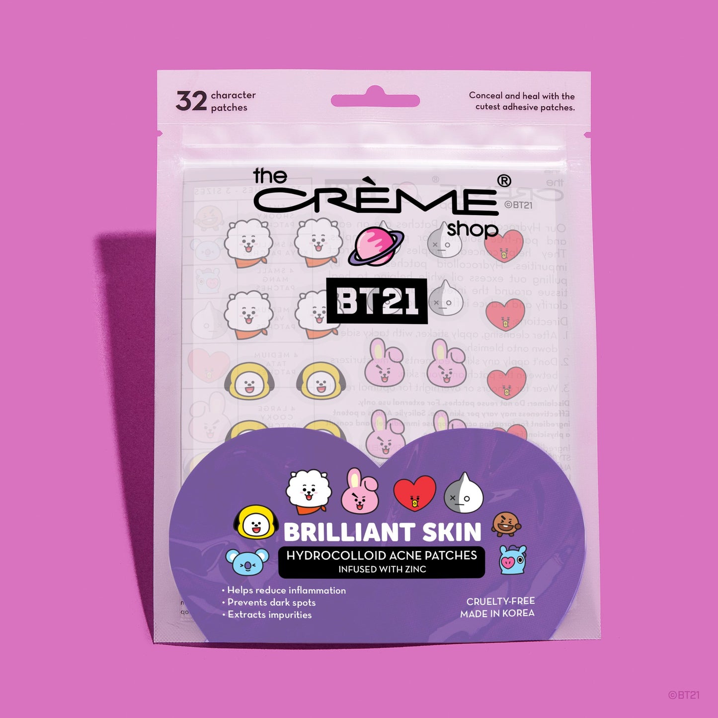 The Crème Shop | BT21: Brilliant Skin - Hydrocolloid Acne Patches | Infused with Zinc Hydrocolloid Acne Patches The Crème Shop x BT21