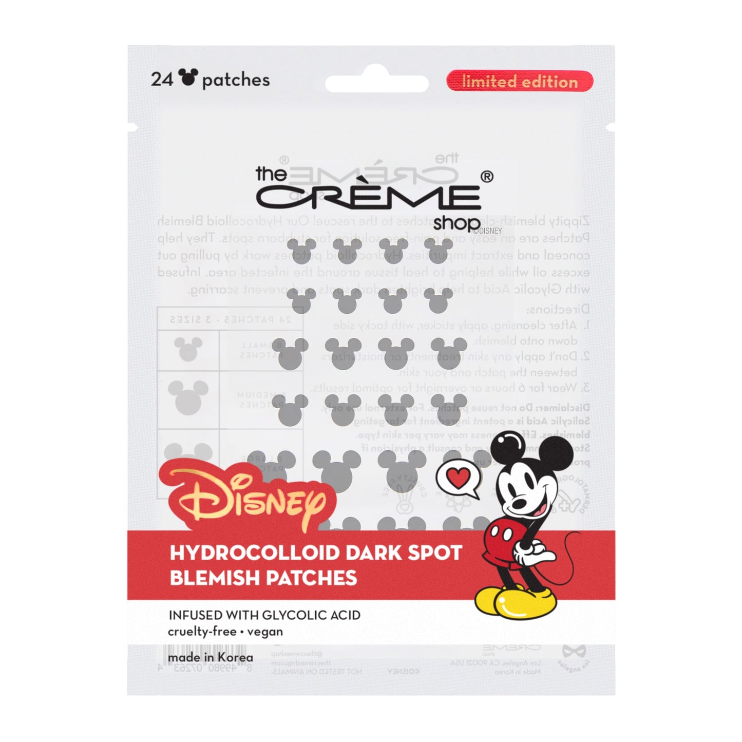 Mickey Mouse Hydrocolloid Acne Patches | Infused with Glycolic Acid Hydrocolloid Acne Patches The Crème Shop x Disney