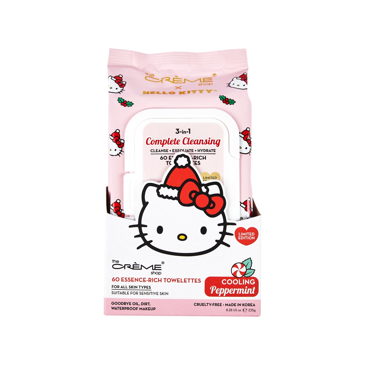 Hello Kitty 3-IN-1 Complete Cleansing Essence-Rich Towelettes - Cooling Peppermint Socks The Crème Shop x Sanrio