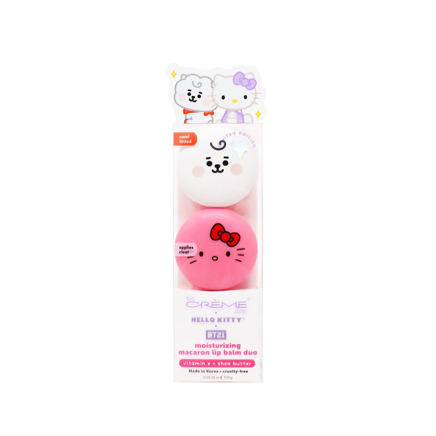 Hello Kitty & BT21 RJ Moisturizing Macaron Lip Balm Duo, $18