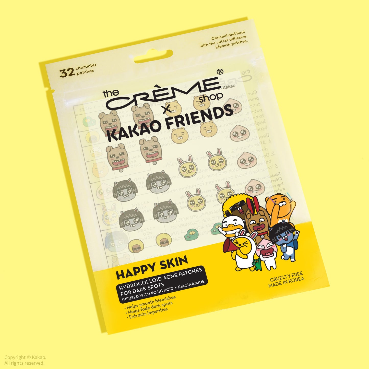 KAKAO FRIENDS Hydrocolloid Acne Patches For Dark Spots Hydrocolloid Acne Patches The Crème Shop x KAKAO FRIENDS