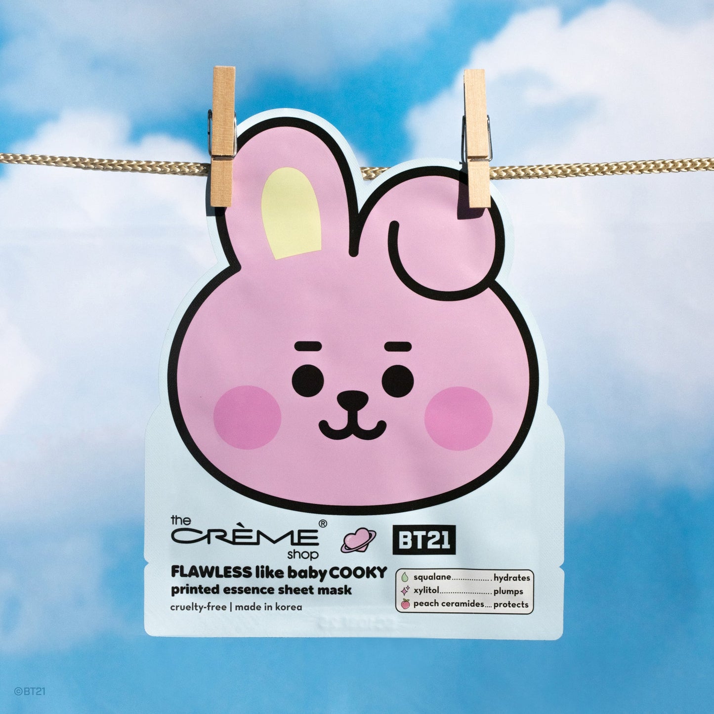 FLAWLESS Like Baby COOKY Printed Essence Sheet Mask (Squalane, Xylitol, Peach Ceramides) Sheet masks The Crème Shop x BT21 BABY