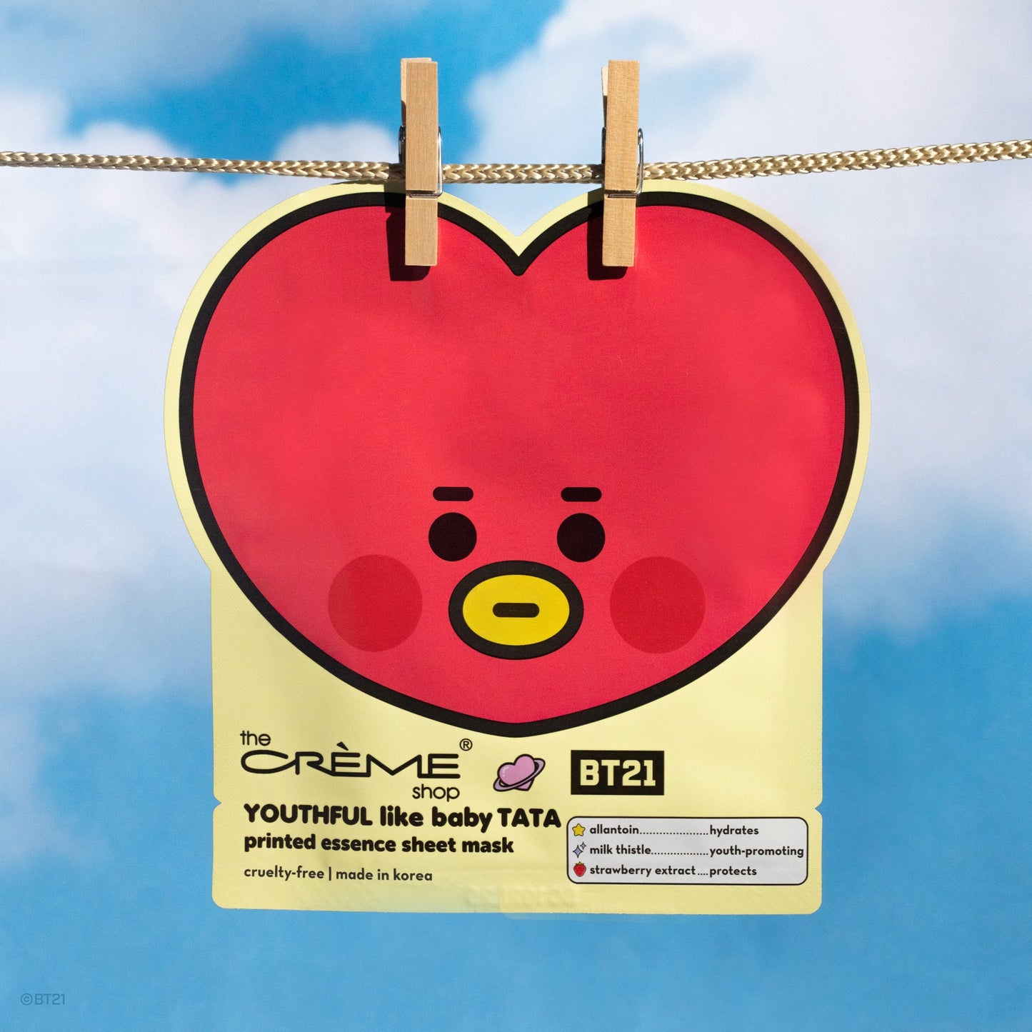 YOUTHFUL Like Baby TATA Printed Essence Sheet Mask (Allantoin, Milk Thistle, Strawberry Extract) Sheet masks The Crème Shop x BT21 BABY