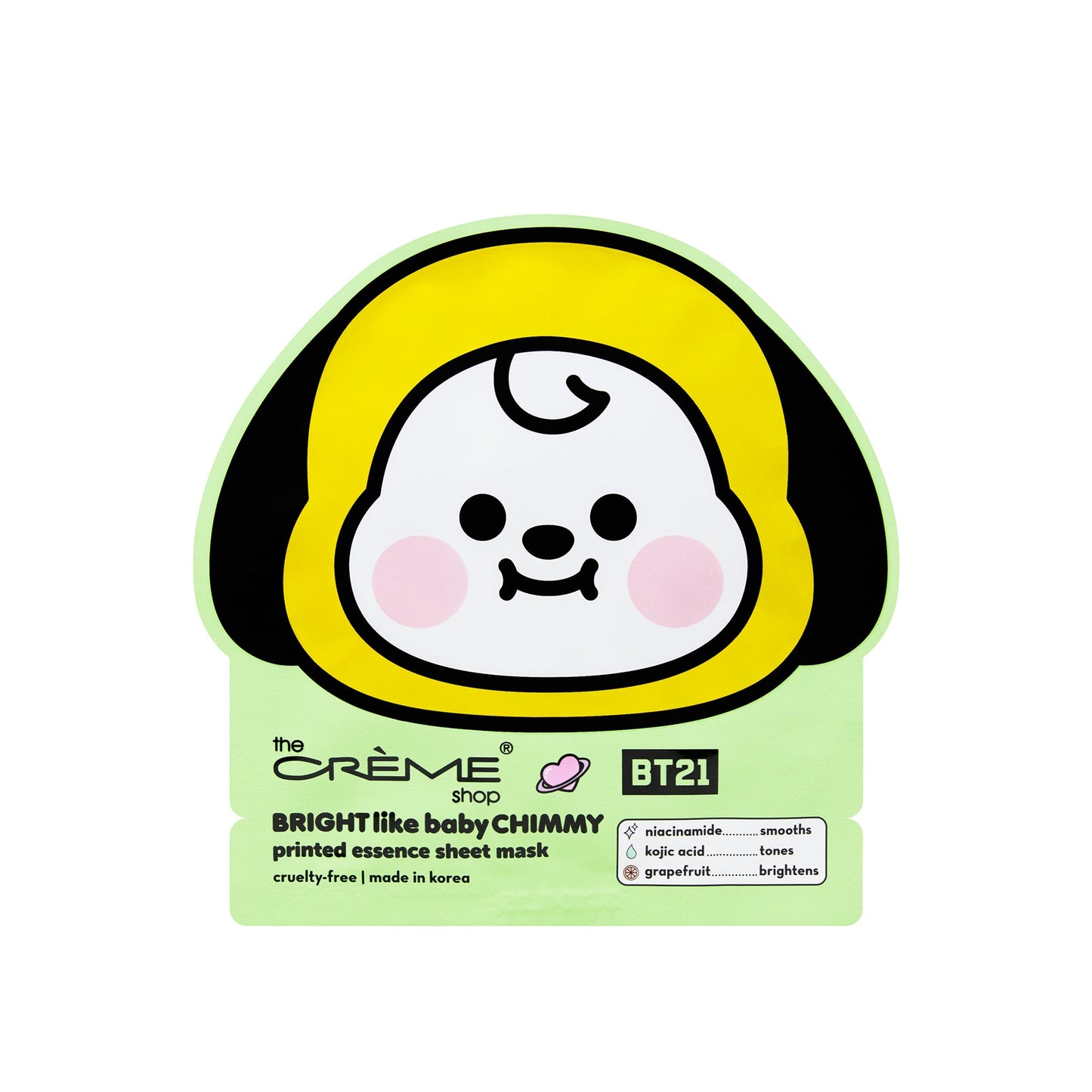 BRIGHT Like Baby CHIMMY Printed Essence Sheet Mask (Niacinamide, Kojic Acid, Grapefruit) Sheet masks The Crème Shop x BT21 BABY