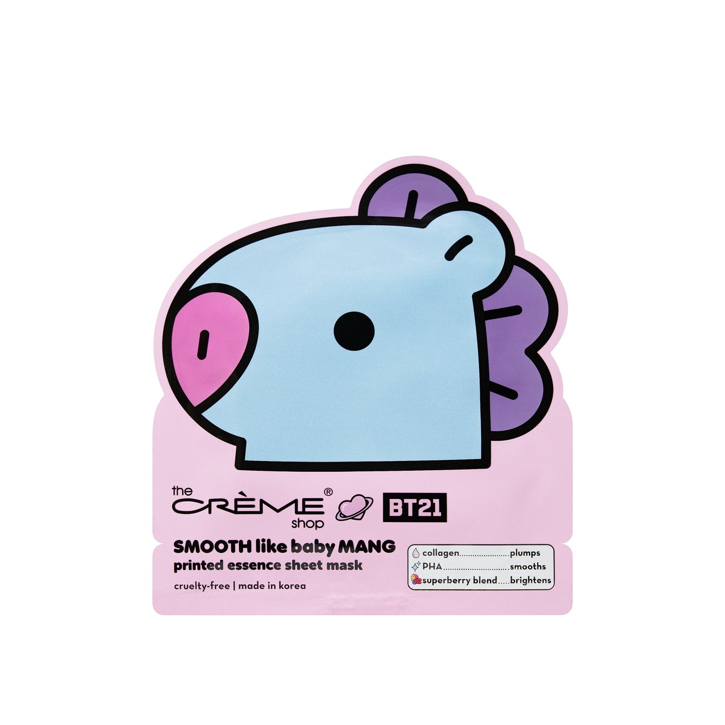 SMOOTH Like Baby MANG Printed Essence Sheet Mask (Collagen, PHA, Superberry Blend) Sheet masks The Crème Shop x BT21 BABY