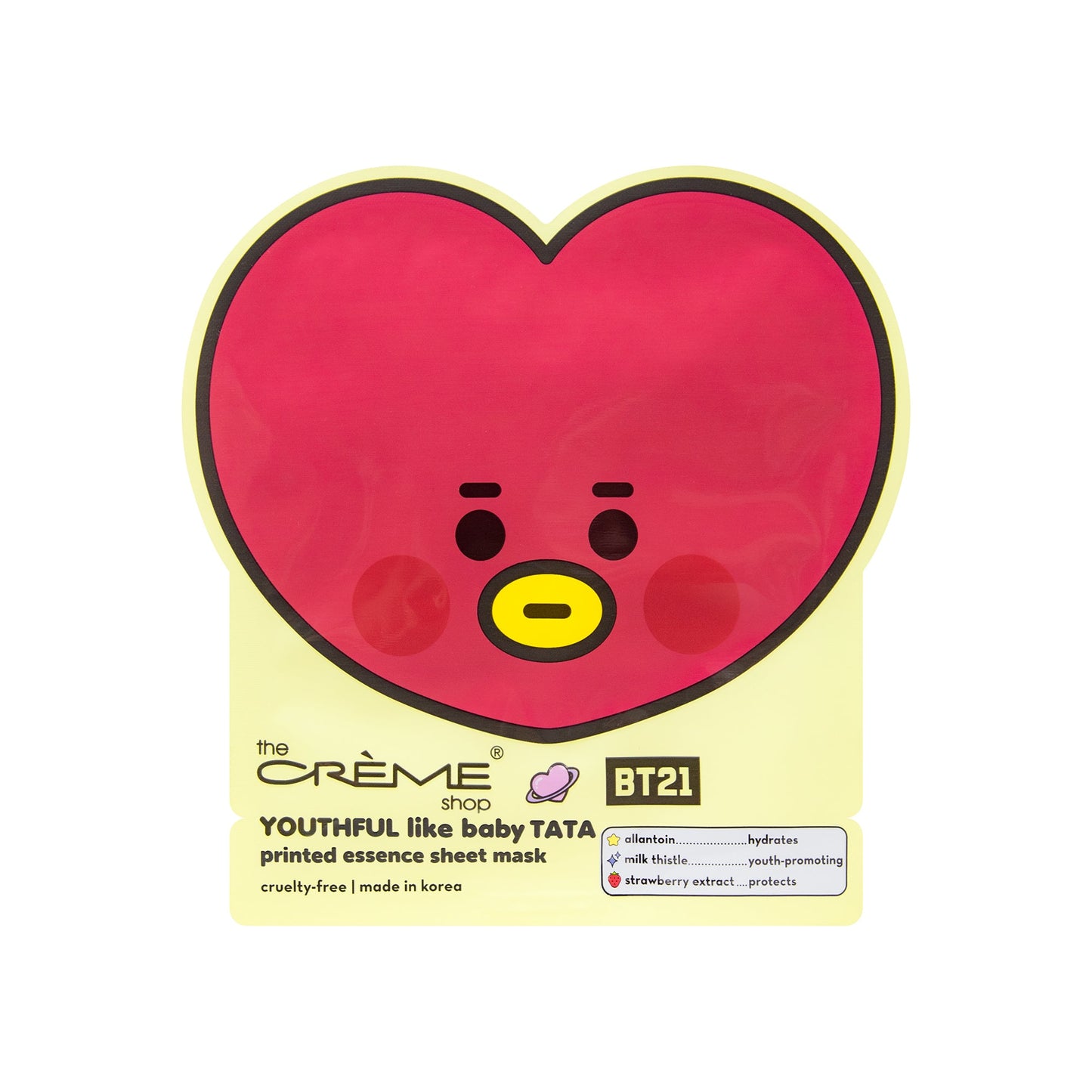 YOUTHFUL Like Baby TATA Printed Essence Sheet Mask (Allantoin, Milk Thistle, Strawberry Extract) Sheet masks The Crème Shop x BT21 BABY