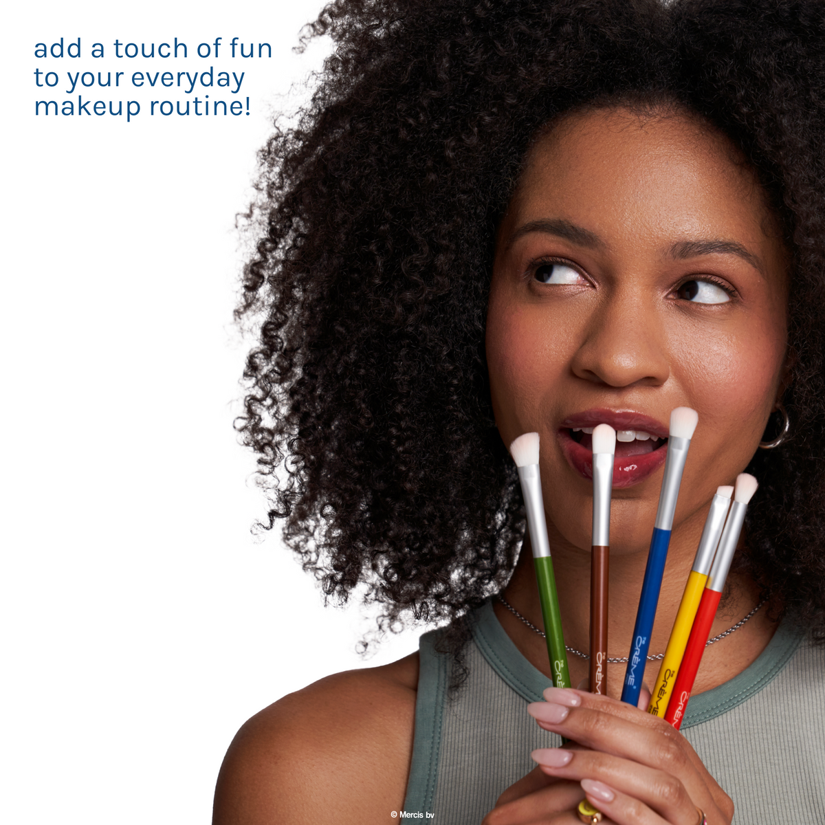 Miffy Everyday Essentials Eye Brush Set — model holding the five eyeshadow brushes