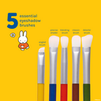 Miffy Everyday Essentials Eye Brush Set — angled, precise shader, blending, classic and detail brushes labeled