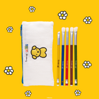Miffy Everyday Essentials Eye Brush Set — five brushes arranged beside the Miffy pouch
