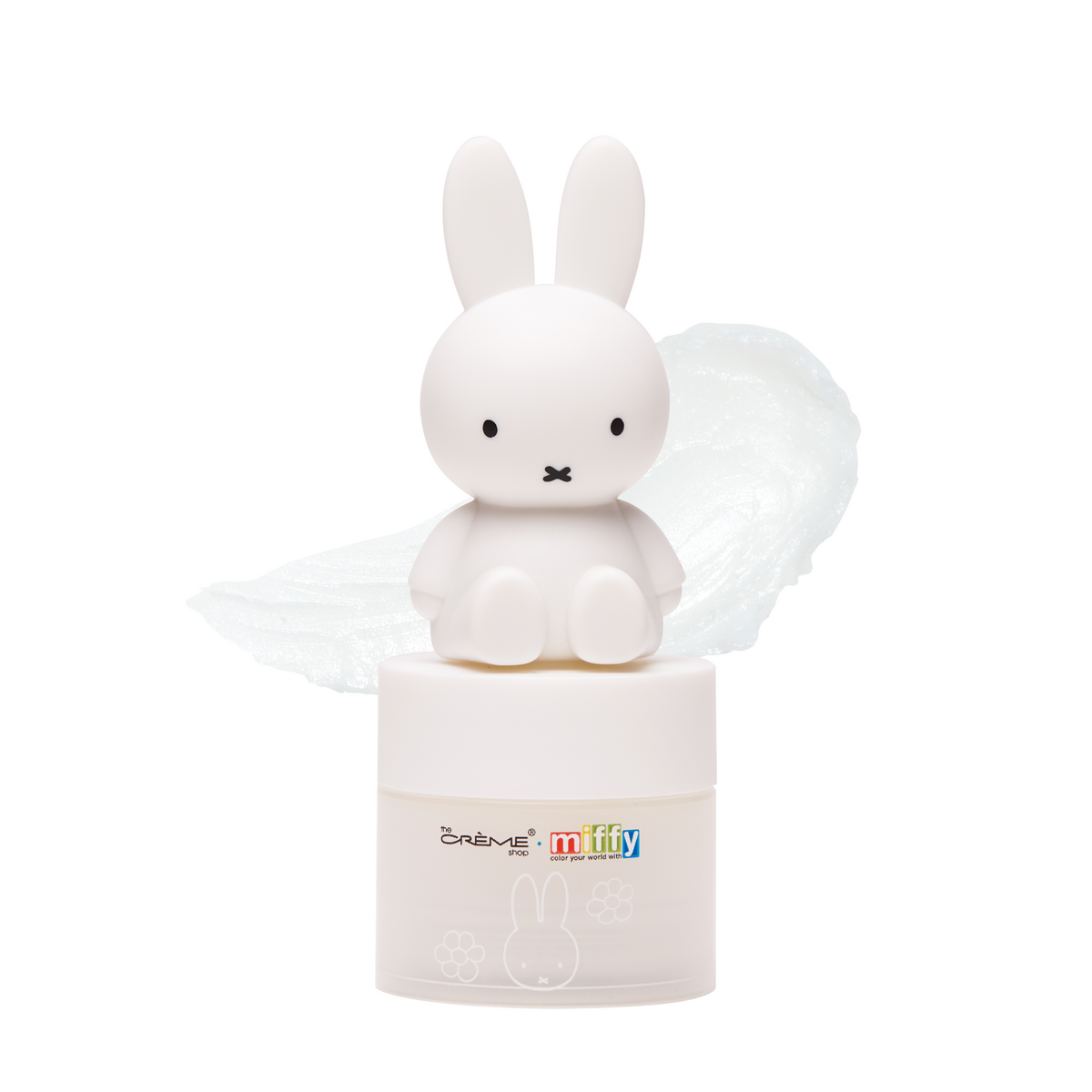 Miffy Lip Balm — Magnificent Marshmallow — Miffy rabbit-shaped lip balm jar with a matching color swatch