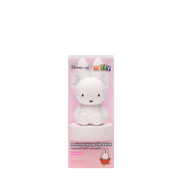 Miffy Lip Balm — Rare Rose — white Miffy-shaped lip balm jar in a pink box