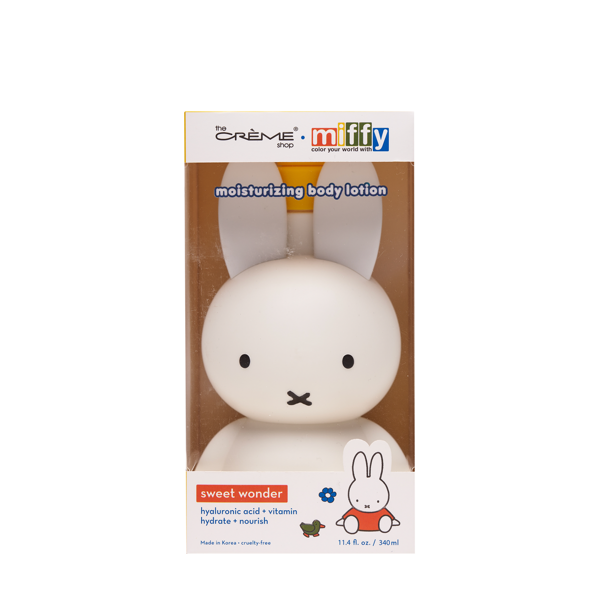 Miffy Sweet Wonder Body Lotion — Miffy rabbit-shaped body lotion bottle with yellow pump in its box