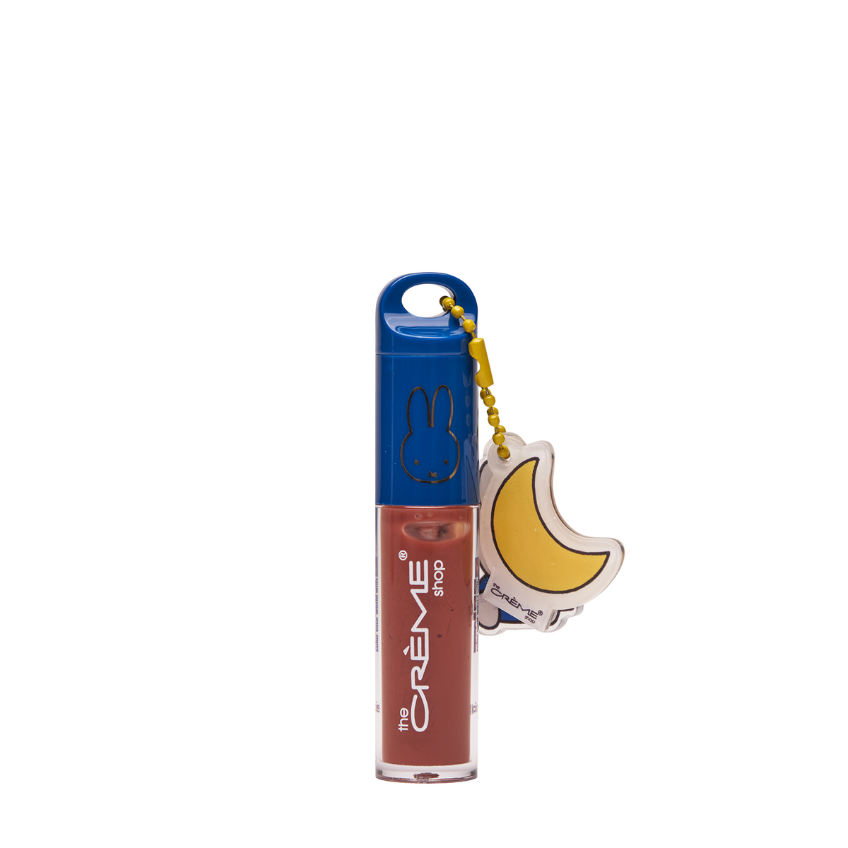 Miffy Tinted Lip Oil — Cocoa Cutie — brown lip oil tube with blue cap and banana keychain charm
