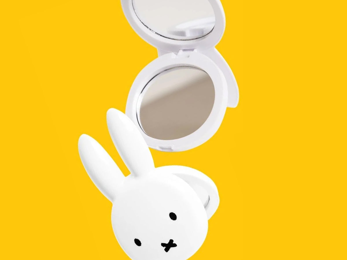 Open Miffy On-the-Go Compact Mirror on a yellow background