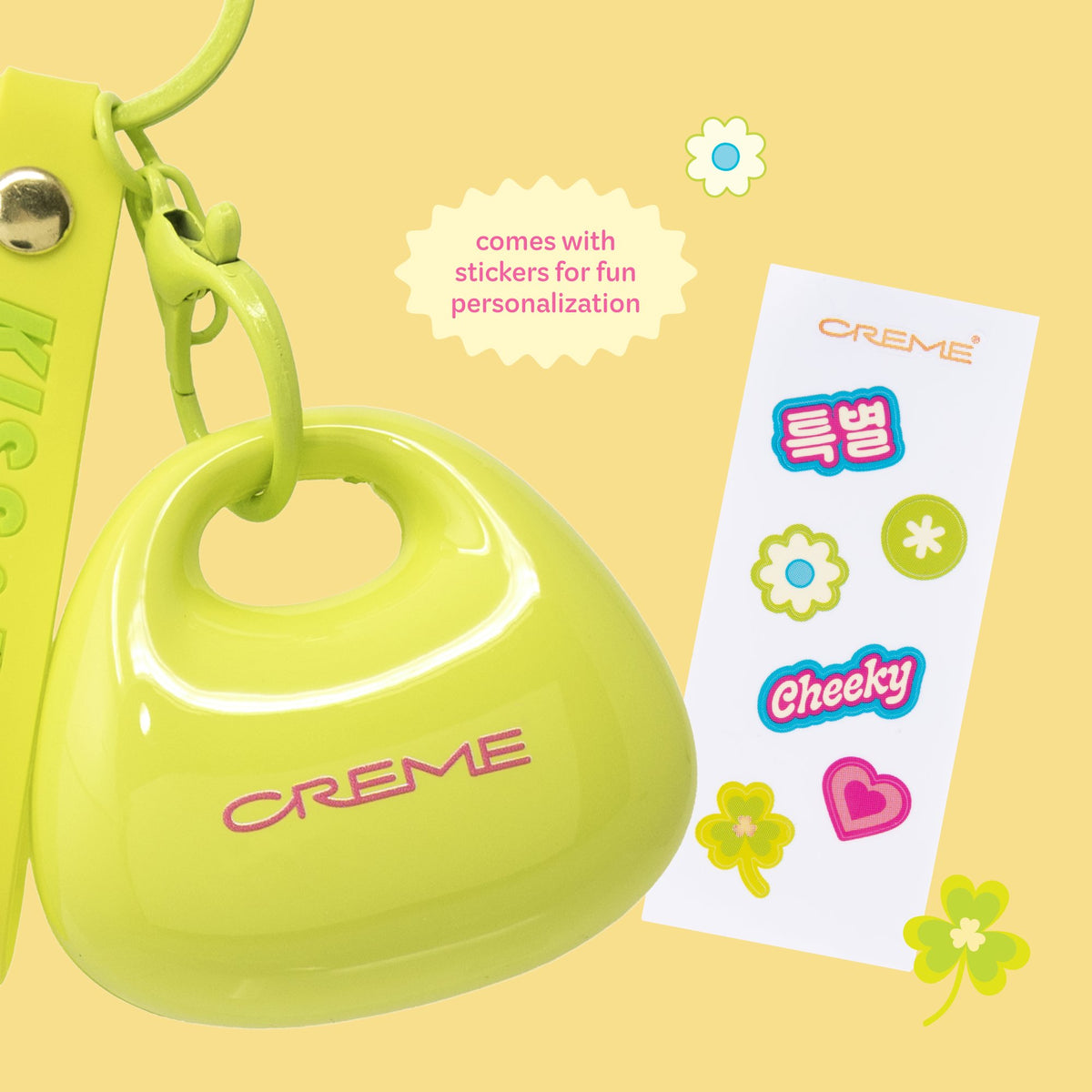 Kiss & Blush Lip & Cheek Balm — Watermelon Sugar — lime balm compact with keychain and decorating stickers