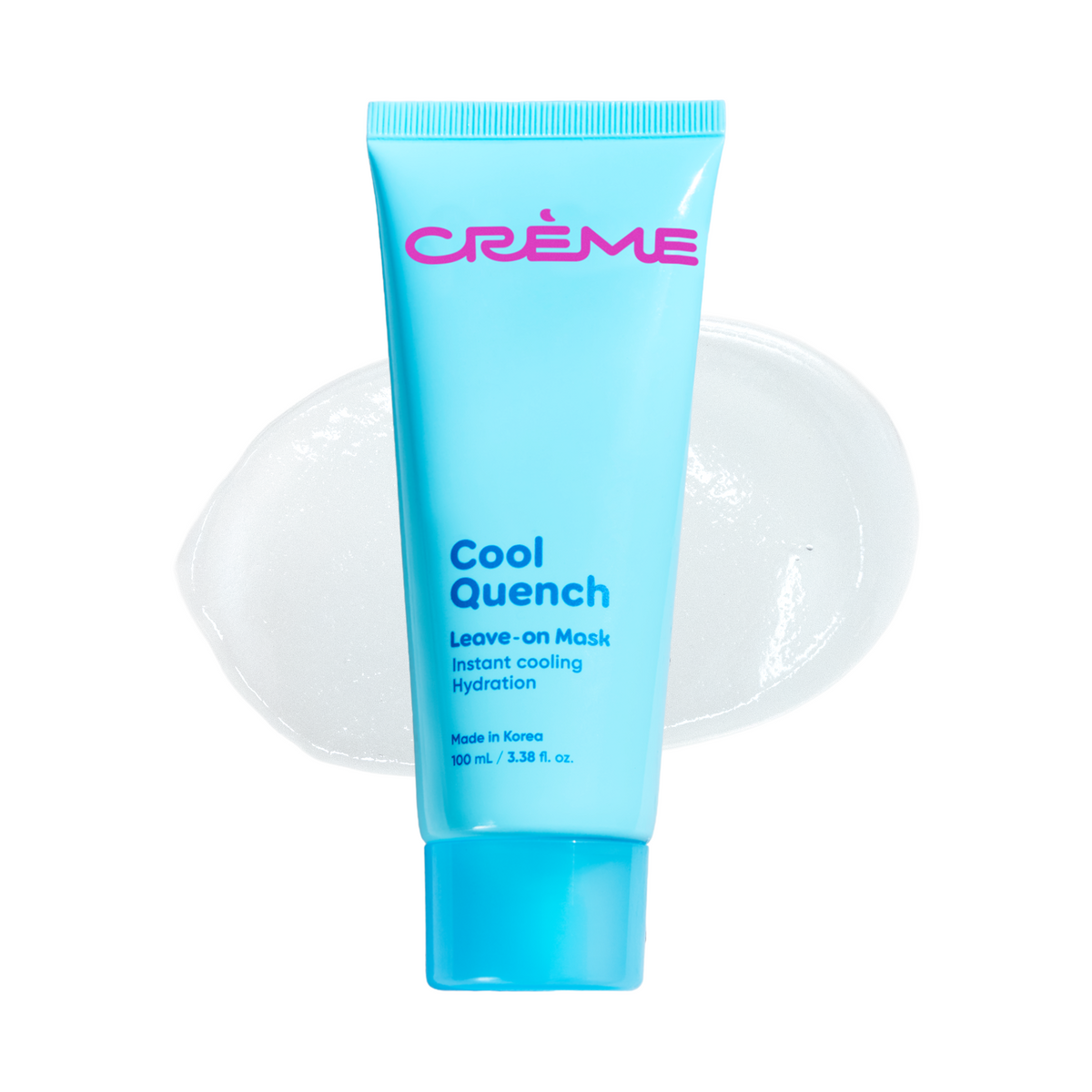 Cool Quench Leave On Mask — turquoise tube with a clear gel swatch