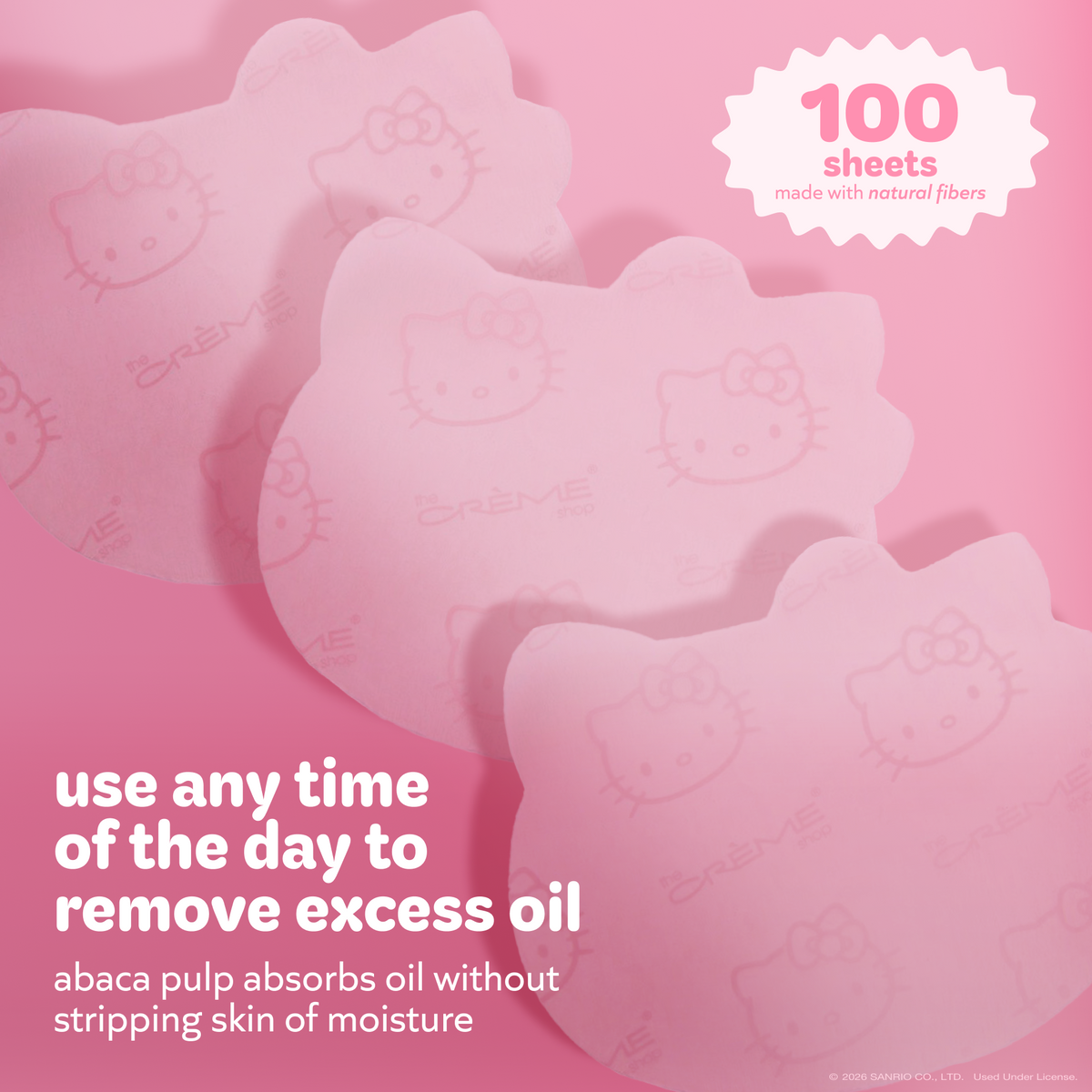 Hello Kitty Green Tea Blotting Paper — pink Hello Kitty blotting sheets with 100-sheet pack information