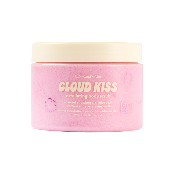 Cloud Kiss Exfoliating Body Scrub — pink jar with a cream-colored lid