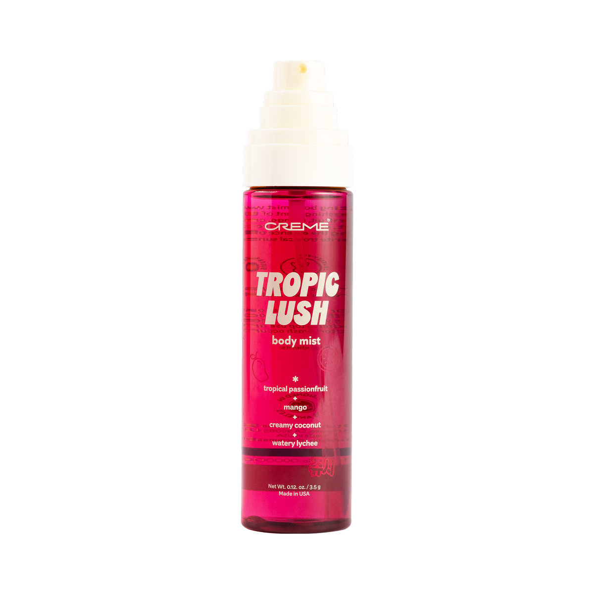 Tropic Lush Body Mist — uncapped bottle showing the spray nozzle