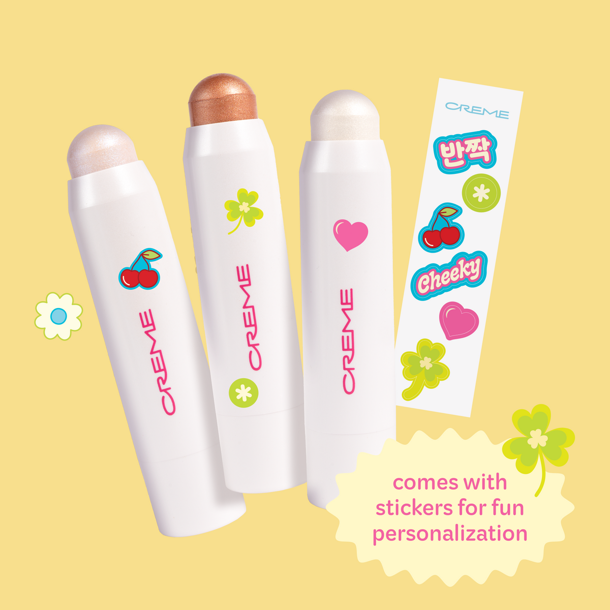 Aura Glow Highlighter — three highlighter sticks with decorating stickers