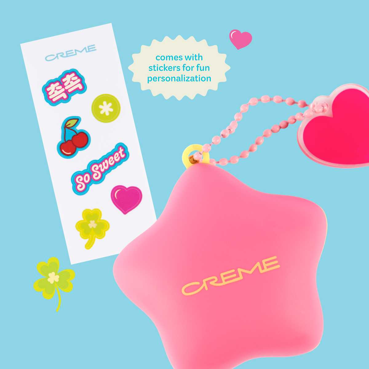 Plush Pout Lip Butter — Original — pink star compact with heart keychain and decorating stickers