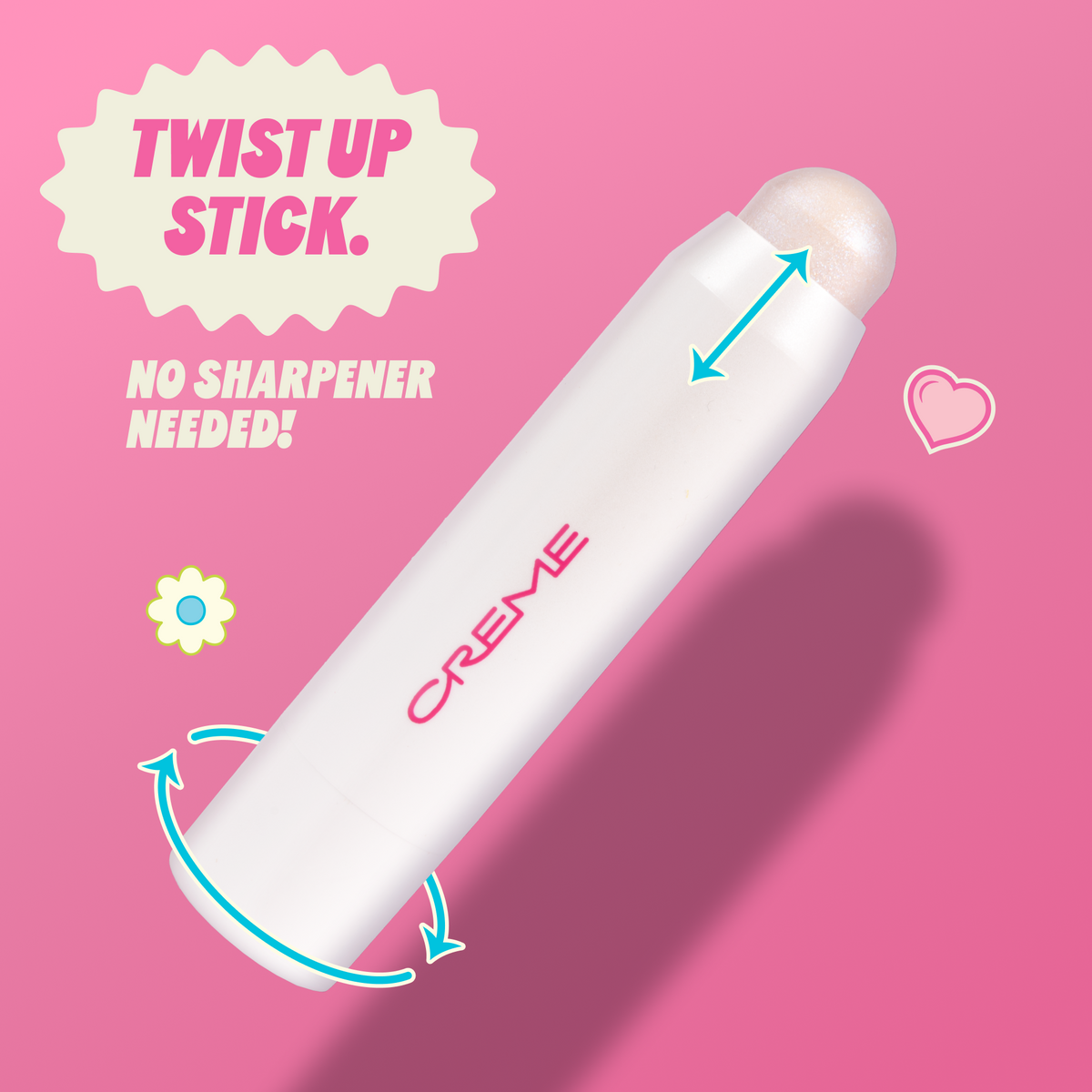 Aura Glow Highlighter — Holo Haze — twist-up stick mechanism with turning arrows