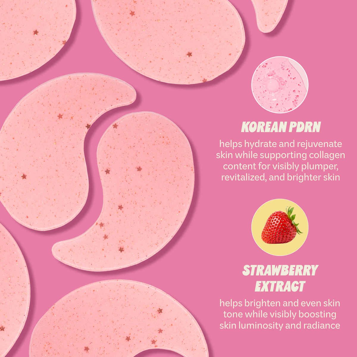 Gelly Brightening Under Eye Patches — pink patches with Korean PDRN and strawberry extract information