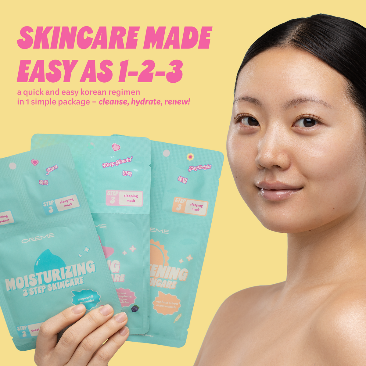 3-Step To-Go Skincare Variety Set — model holding the three-step skincare packs