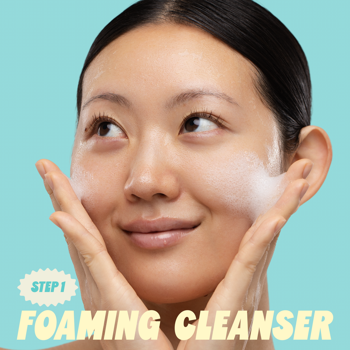 3-Step To-Go Skincare Variety Set — model massaging foaming cleanser into her face