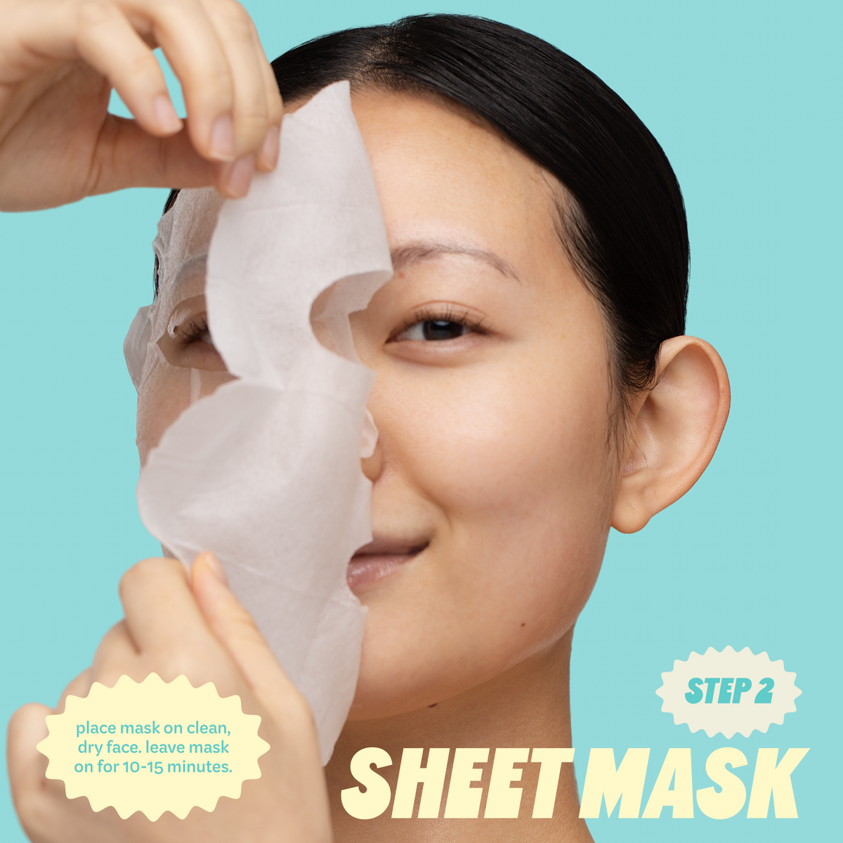 3-Step To-Go Skincare Variety Set — model applying a sheet mask