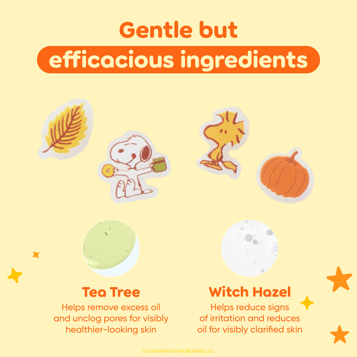 Peanuts Great Pumpkin Blemish Patches — Snoopy, Woodstock, pumpkin and leaf patches with tea tree and witch hazel information