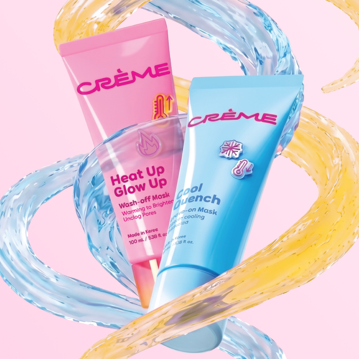 Heat Up, Glow Up Wash Off Mask — paired with the turquoise Cool Quench leave-on mask