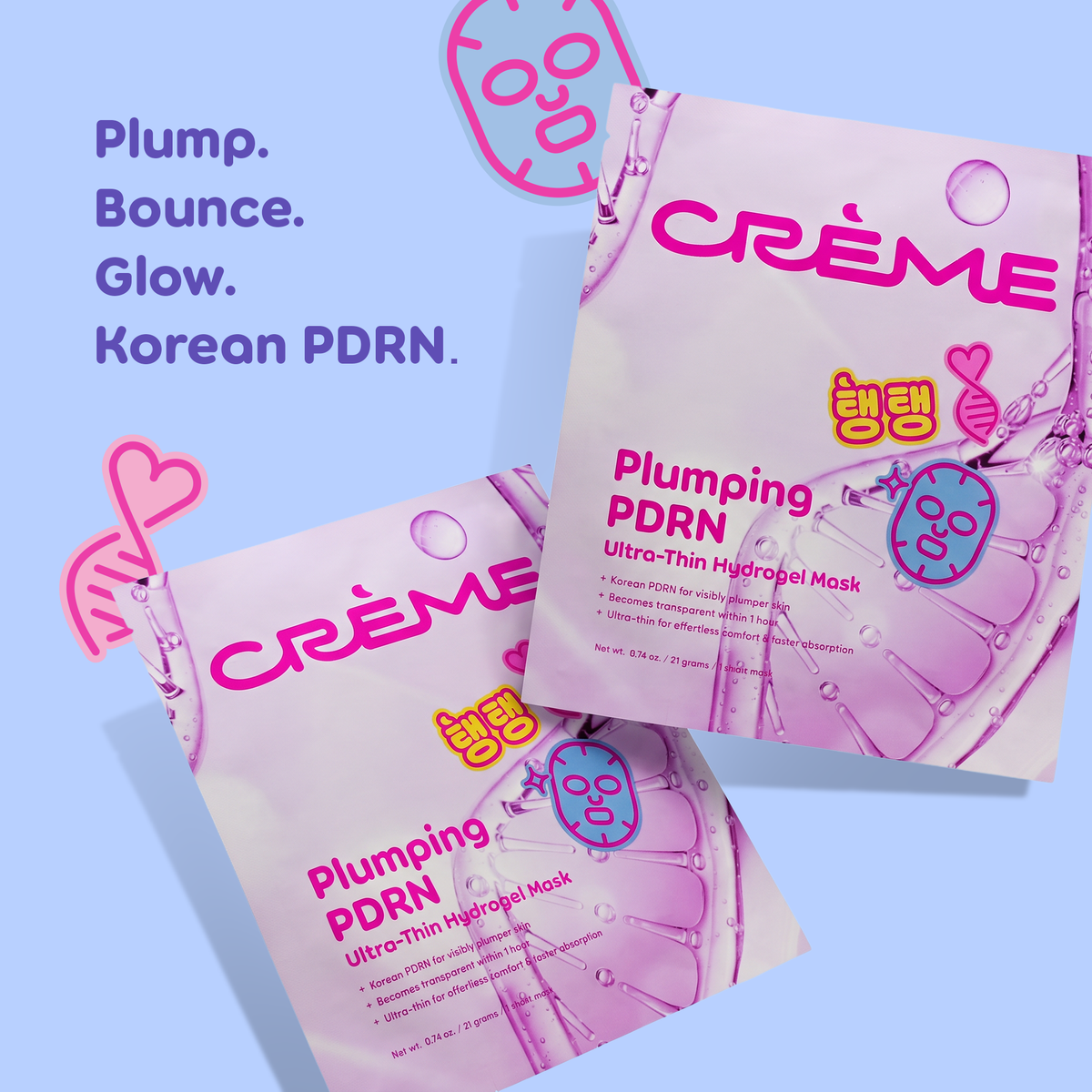 PDRN Ultra-Thin Hydrogel Mask — mask pouches on a lavender background