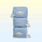 Cinnamoroll Dream Daisy Makeup Bag — three blue bags stacked to show front and back designs