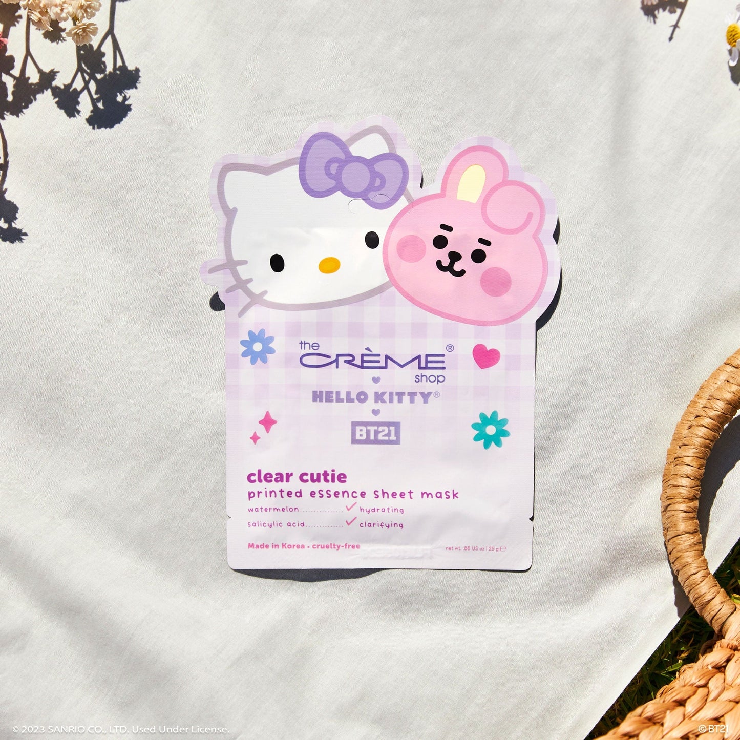 Hello Kitty & BT21 Clear Cutie Printed Essence Sheet Mask with Watermelon and Salicylic Acid, $4