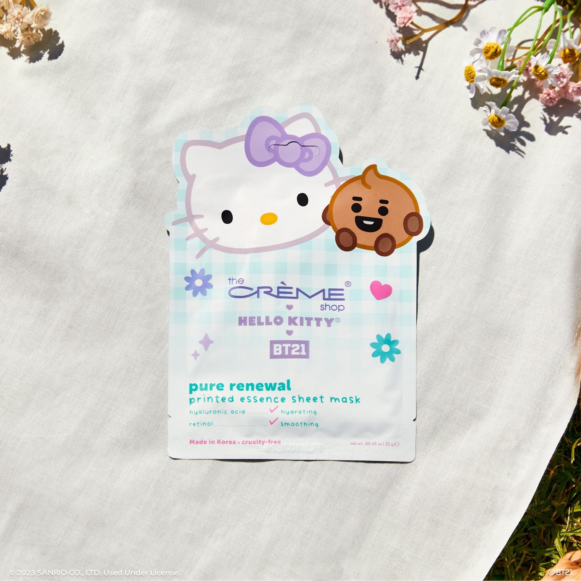 Hello Kitty & BT21 Pure Renewal Printed Essence Sheet Mask  with Hyaluronic Acid and Retinol, $4