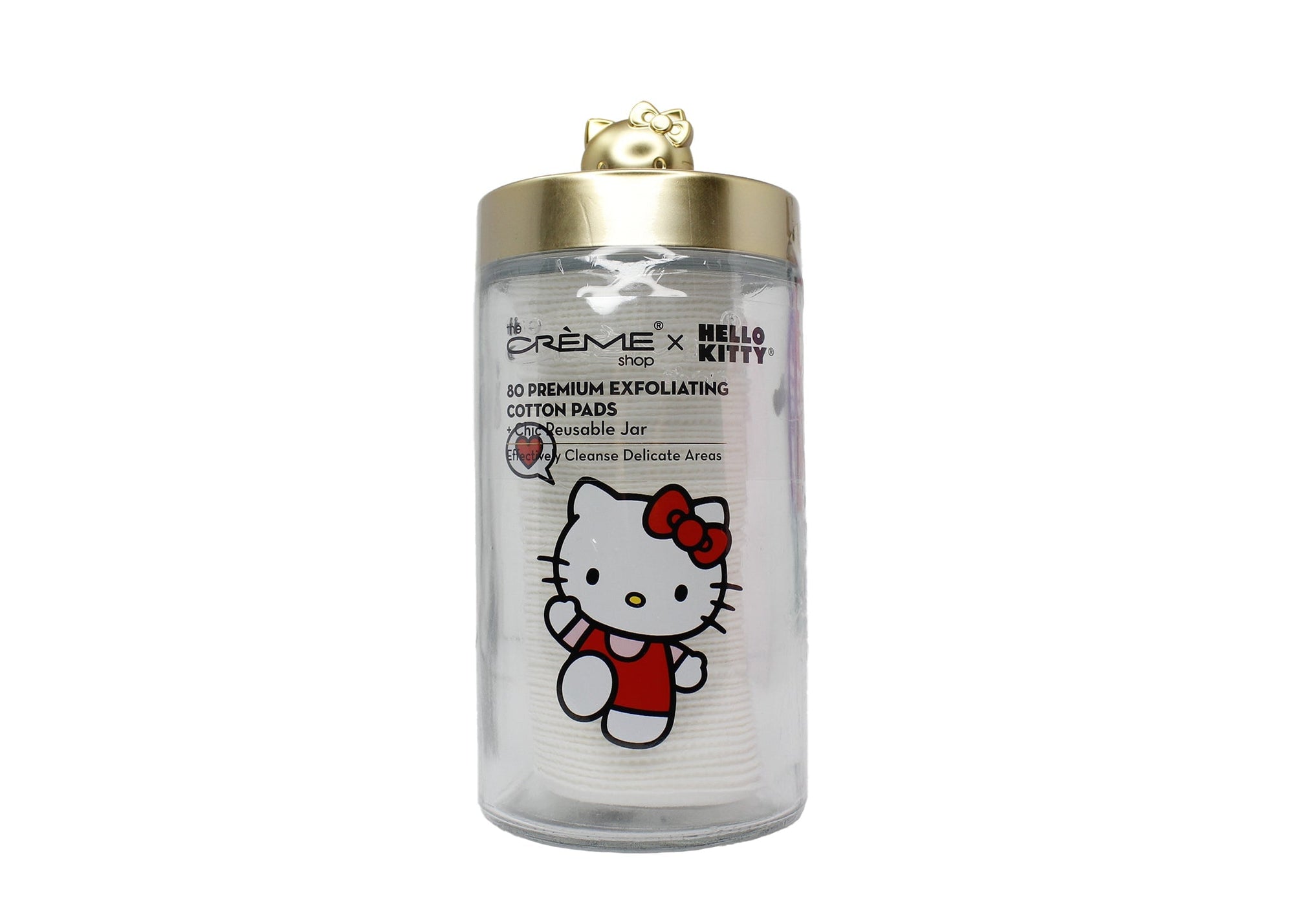 Hello Kitty Chic Large Reusable Jar + Premium Cotton Pads – Matte Gold Cotton Pads The Crème Shop x Sanrio 