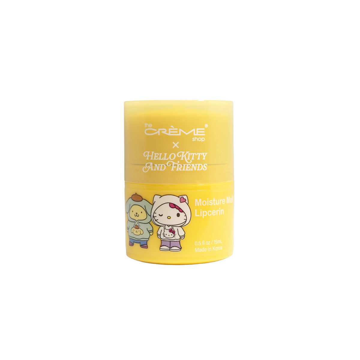 Moisture Melt Lipcerin — Pompompurin — yellow jar with Hello Kitty and Pompompurin artwork