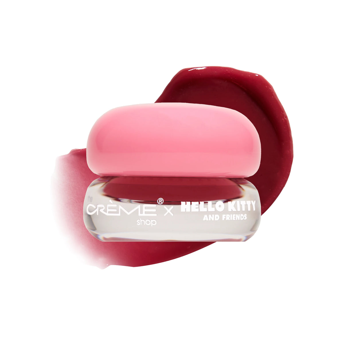 Gloss Jelly Lip Glaze — Berry Cherry — pink-lidded lip glaze jar with a berry-red swatch