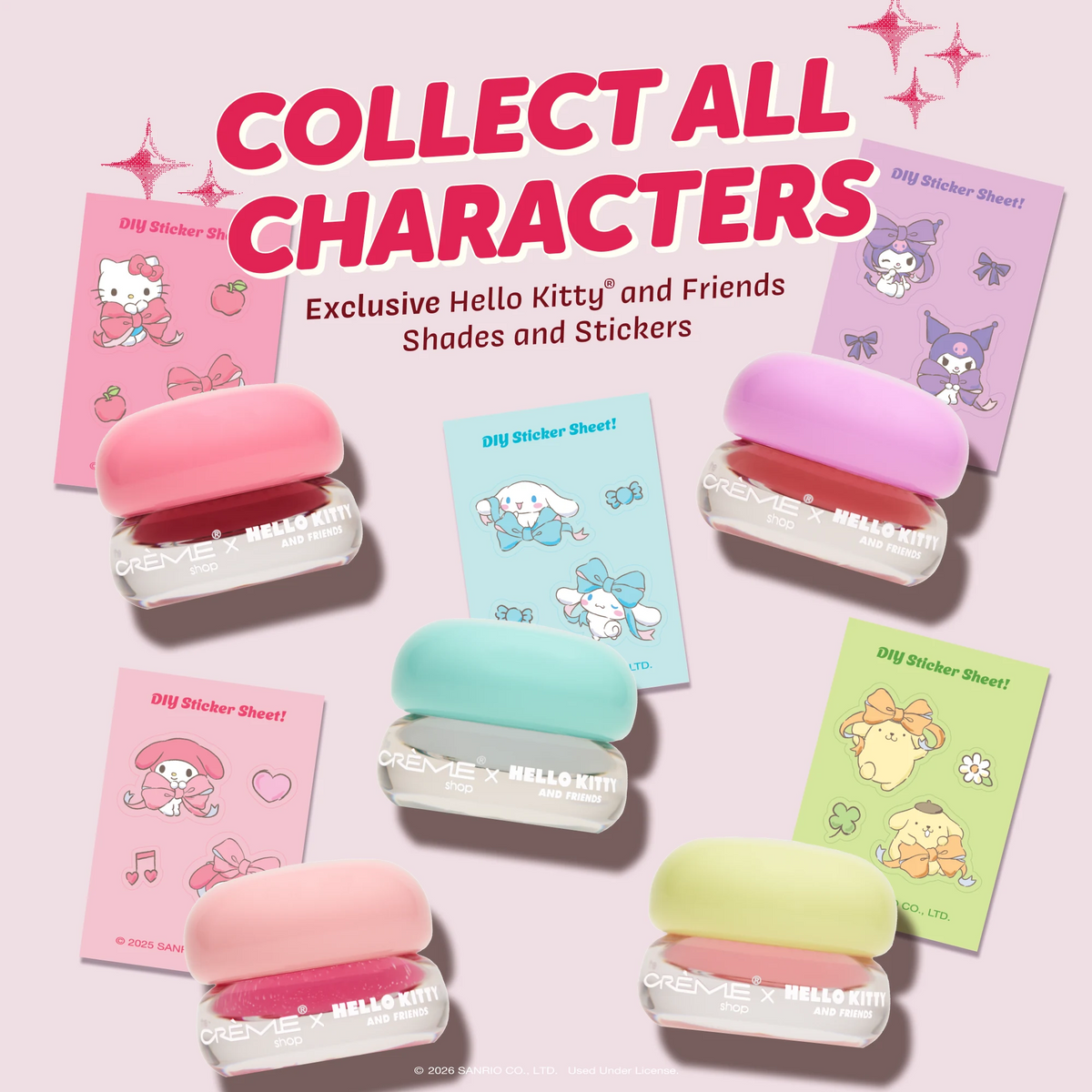 Gloss Jelly Lip Glaze — Berry Cherry — Hello Kitty and Friends lip glaze jars with character sticker sheets