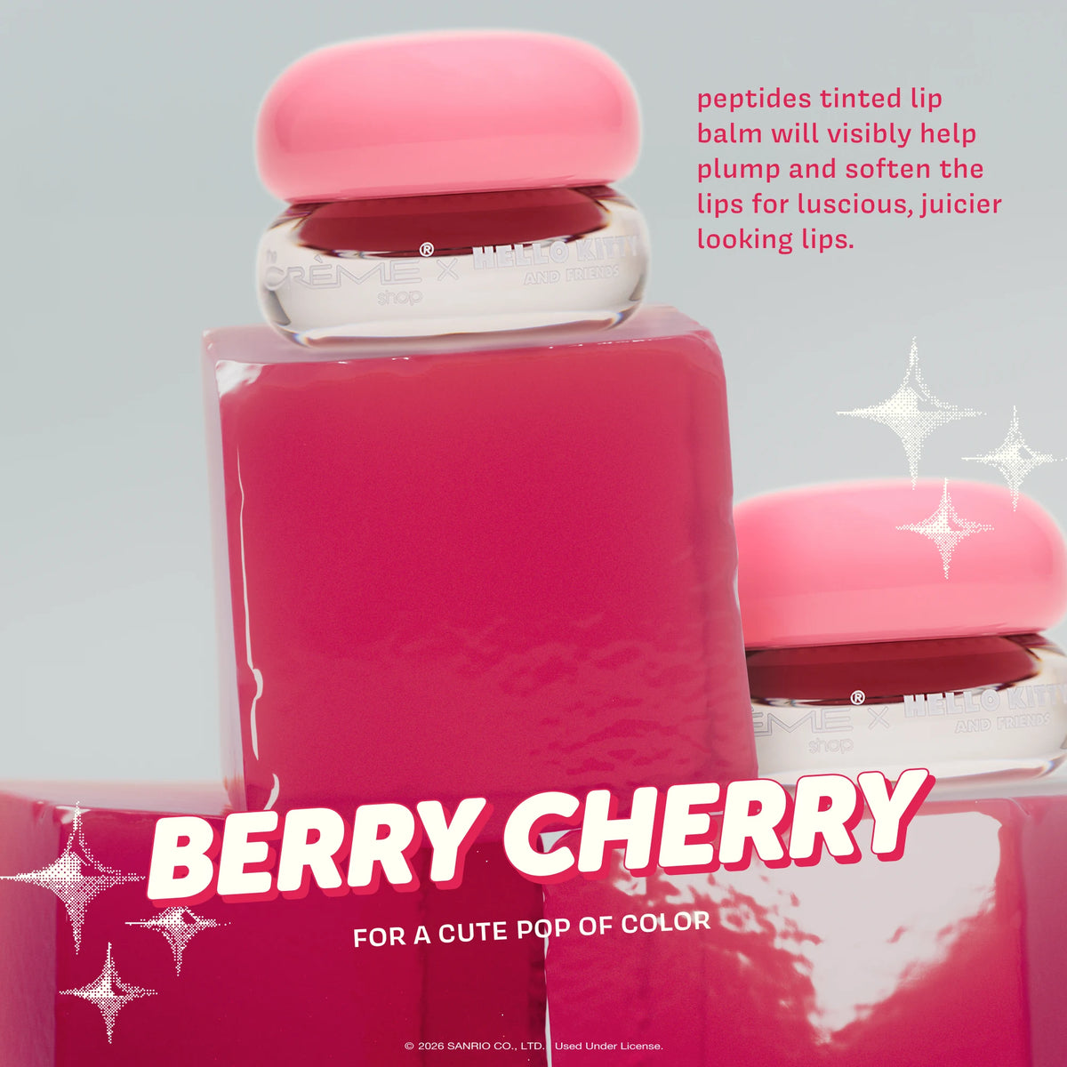 Gloss Jelly Lip Glaze — Berry Cherry — Berry Cherry jars on a matching display block