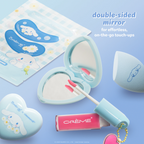 Cinnamoroll Dream Daisy Compact Mirror — open double-sided mirror with makeup accessories