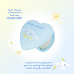 Cinnamoroll Dream Daisy Compact Mirror — partly open heart-shaped compact showing its portable design