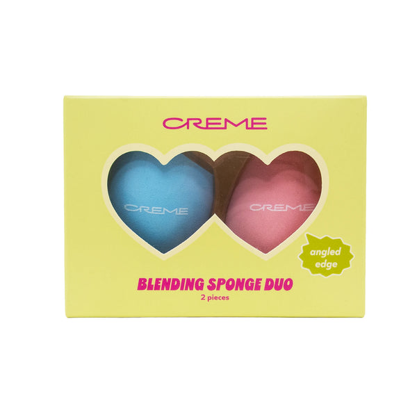 Blending Sponge Duo — blue and pink makeup sponges in the yellow retail box